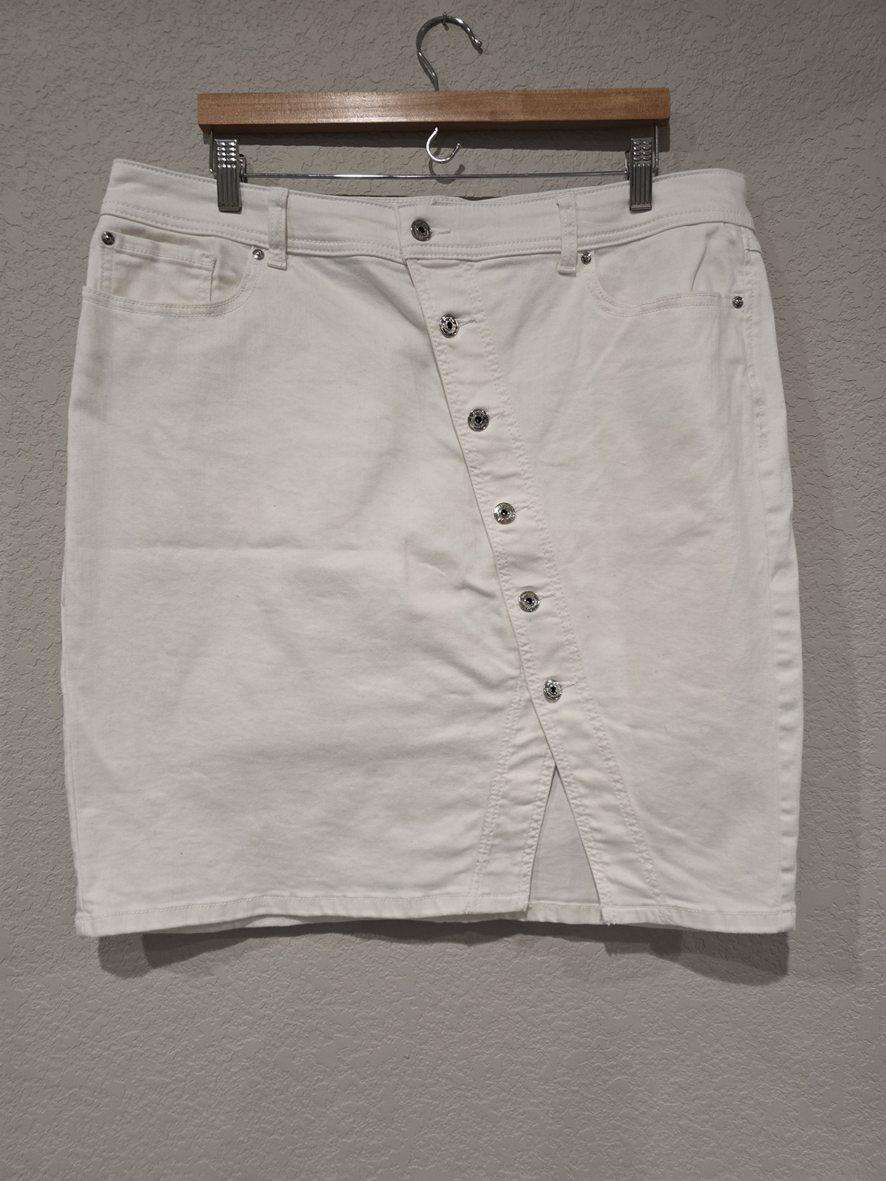 INC Women's White Button-Front Denim Skirt